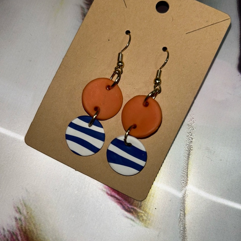 Orange and Blue Striped Earrings - Picture 9 of 16